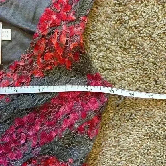 Anthropologie HD in Paris Cabernet Lace Dress Size 2 Grey Pink Red Stripes - Picture 9 of 10